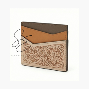 Western Hand Carved Genuine Leather <b>Card</b> <b>Holder</b> <b>Wallet</b> Unisex Real Tooled Leather Slim <b>Card</b> Case Minimalist Front Pocket <b>Wallet</b> - Product Image 4