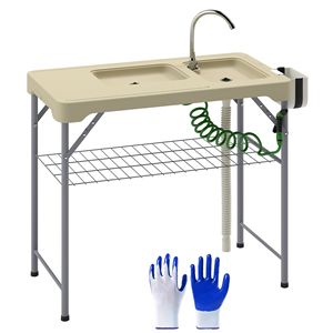 Tavolo Pieghevole Portatile in Plastica per Pulizia Pesci con Lavello, Rubinetto, Tubo di Scarico, Spruzzatore, Ripiano e Cassetto Portaoggetti - Product Image 1