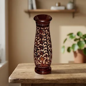 Vase à fleurs en bois pour la décoration de la maison, pot à fleurs décoratif en bois, vase de table en bois naturel - Product Image 2