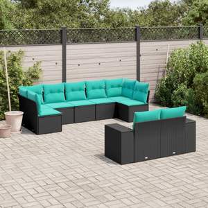 Conjunto de Sofás Negros para Patio con Cojines Azules, Conjuntos para Jardín - Product Image 1