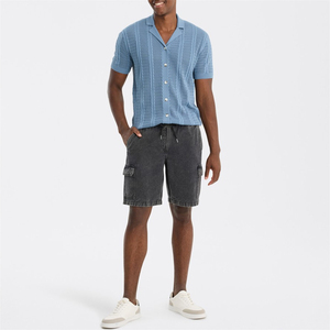Nouveau design – Short en jean gris foncé pour homme, style streetwear, longueur genou, décontracté, avec cordon de serrage à la taille - Product Image 4