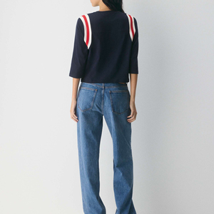 เสื้อยืดแขนสามส่วนผู้หญิง เสื้อยืดคอกลมแขนกลางสไตล์วาร์ซิตี้แบบสั่งทำพิเศษสำหรับผู้หญิง เสื้อยืดแขน 3/4 ผู้หญิง - Product Image 3