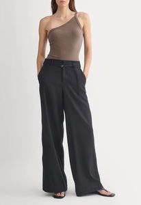 Women's Asymmetric 100% Cotton Knitted Rib Textured <b>One</b> Shoulder Tank <b>Top</b> Solid Deep Taupe Color Breathable Quick Dry - Product Image 4