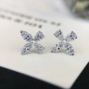 Pendientes de Moissanita en Forma de Flor, Corte Marquesa y Corte Pera, Plata 925, Chapados en Rodio, Joyería Clásica para Mujer, Pendientes de Aleación para Fiesta - Product Image 1