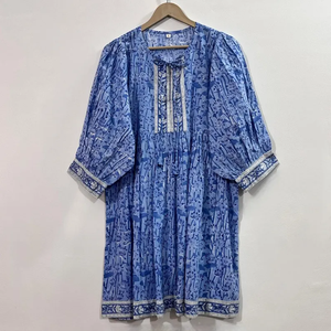 Vestido Midi Casual de Mujer, 100% Algodón Tejido, Liso, Manga Corta, Cintura Imperio, Estilo Babydoll, Oversize, Cuello en V, Ajuste Holgado - Product Image 5