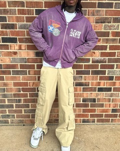OEM Custom Acid Wash Rhinestone Printed <b>Hoodie</b> <b>500</b> <b>GSM</b> Heavyweight Fleece Oversized Streetwear Pullover <b>Hoodie</b> Manufacturer - Product Image 3