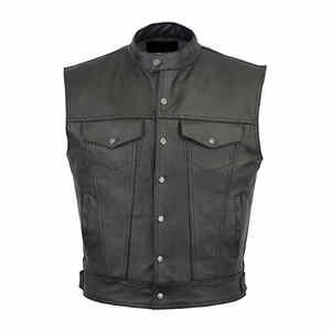 Gilet de moto pour homme en cuir véritable, imperméable, respirant, écologique, avec fermeture éclair, design réversible, poches - Product Image 1