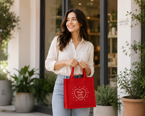 Mini sac fourre-tout rouge avec motif cœur, sac cadeau écologique - Product Image 2