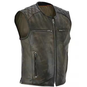 Chaleco de Cuero Casual Profesional de Diseño Personalizado, Transpirable, Resistente al Viento, Anti-UV, Ecológico, de Cuero Vacuno para Hombre, Invierno - Product Image 1