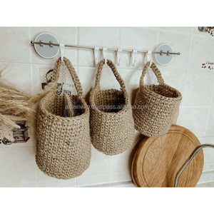 Algodón Boho cocina pared decoración hecha a mano ganchillo pequeña cesta colgante hogar almacenamiento organizador para juguetes libros de la India - Product Image 2