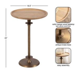 Table à boissons contemporaine en bois naturel et laiton, meuble d'appoint à pieds métalliques fins - Product Image 2