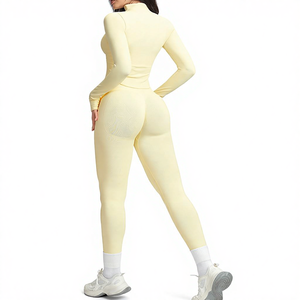 <b>Yellow</b> 2-piece yoga set High waisted spaghetti strap <b>Crop</b> <b>top</b> and shorts set Sweat-wicking activewear for yoga - Product Image 3