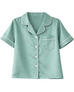 Ensemble de pyjama pour femme en satin vert menthe personnalisé, manches courtes, boutonné, style soie, deux pièces, vêtements de nuit, ensemble de shorts de détente - Product Image 1