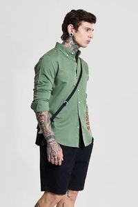 Men's Plain Shirts | Beach Wear| Resort Wear Streetwear Style | Cotton Blend Button <b>Down</b> Full Sleeve Slim Fit Green - Product Image 2