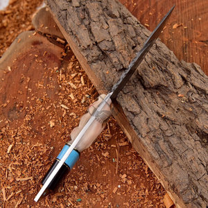 Couteau de chasse Bowie de survie personnalisé fait main en acier Damas à lame coupée à la main, lame de 5 pouces, manche en corne de bélier, ambidextre, pour mariage - Product Image 3