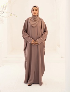 Conjunto de Abaya de Estilo Mariposa, Sencillo, de Manga Larga, para Mujeres Musulmanas, para Uso Diario, en Tela Nida de Poliéster, Largo hasta el Suelo, Estilo Saudí, Cobertura Completa - Product Image 2