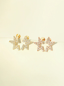 Fabricant de labrets en or massif 14 carats avec diamants de laboratoire |   Usine de bijoux sur mesure |   Piercing étoile à dos plat avec filetage interne - Product Image 2