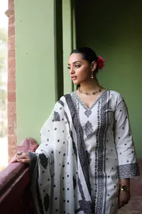Serie Safaa Nawla: Material de Vestido sin Coser de Algodón Premium con Bordado Chikankari y Dupatta – Ropa Étnica de Diseñador para Venta al Por Mayor - Product Image 5