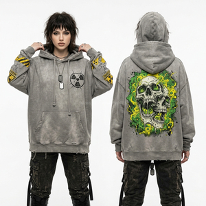 Sudadera con capucha morada personalizada con cremallera, estampado de calavera Nightmare Music Box, efecto vintage, forro polar, gráfico en la manga, estilo streetwear, fabricante - Product Image 2