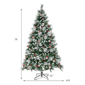 7ft Pre-Lit Christmas <b>Tree</b> <b>with</b> 70 Red Berries and 70 Pine Cones Changeable <b>Lights</b> & Auto Stretching Branches for Home/Office - Product Image 1