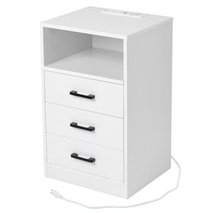 Comodino in Truciolato Bianco 40*35*65cm con Tre Cassetti, Luce LED e Presa Elettrica - Product Image 4