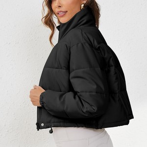 Chaqueta Corta Acolchada para Mujer, Color Sólido, Cuello Alto, Cierre de Cremallera, Manga Larga, Abrigo Cálido de Invierno, Chaqueta Acolchada al por Mayor - Product Image 2