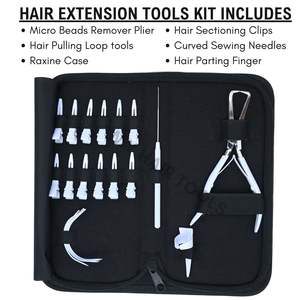Kit d'outils professionnels pour extensions de cheveux de salon, blanc, avec outil de retrait d'extensions à micro-perles, boucle de tirage et outils de séparation des mèches - Product Image 2