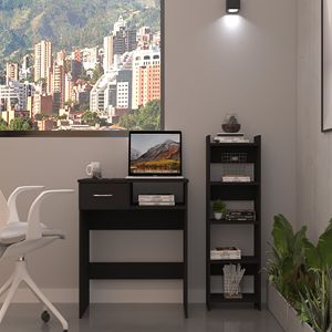 Treia Home Office Set by Depot Soporte de bandeja para teclado de cinco estantes negro con un cajón de escritorio de dos partes Juego de escritorio para computadora de dos partes - Product Image 1