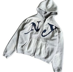 Personalizado Puf impresión de gran tamaño Dtg impreso sudaderas con capucha hombres personalizado rasgado borde crudo francés Terry Y2k gráfico Sudadera con capucha hombres - Product Image 1