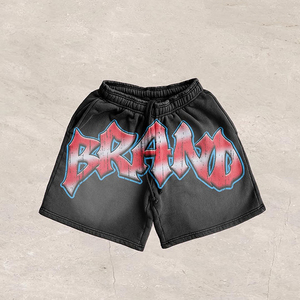 Conjunto de dos piezas para hombre: Camiseta y pantalones cortos con estampado de grafiti personalizado, lavado ácido, estilo casual, desgastado y de gran tamaño. - Product Image 5