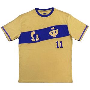 Camiseta de Hombre Omega Psi Phi con Diseño Personalizado Griego, Logotipo Bordado en Chenille, 100% Algodón Tejido, Cuello Redondo, Manga Corta - Product Image 1