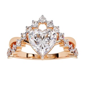 Anillo de Corona con Diamantes en Forma de Corazón, Oro de 18K, Banda Trenzada, Diamantes Cultivados en Laboratorio, Piedras Laterales con Pavé, Anillo de Novia - Product Image 6