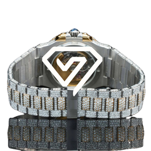 Montre chronographe 41 mm style moissanite, or rose bicolore, entièrement pavée de diamants, montre de luxe pour homme. - Product Image 3