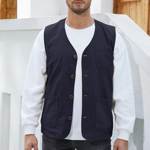 Chaleco de moda retro moderno para hombre, diseño de cuello en V profundo, chaleco de lona sin mangas con logotipo personalizado para un estilo moderno y elegante. - Product Image 2