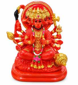Panchmukhi Hanuman Red Resin hanuman Sculpture Hand Painted Hindu God Statue Tabletop Home <b>Decor</b> car <b>decore</b> - Product Image 1