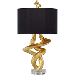 Lampe de table contemporaine en laiton avec abat-jour en tissu noir E27 LED Lumière blanc chaud Éclairage décoratif pour chambre à coucher - Product Image 6