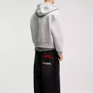 Heather Grey Color Cropped Zip Up Hoodie Cotton Sweatshirt Personalized Printing Streetwear Zipper <b>Crop</b> <b>Top</b> Hoodie for Unisex - Product Image 2