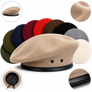 Factory Custom Logo Solid Color Men <b>Wool</b> Beret Hat Badge Embroidered Adjustable Berets for Tactics Training Four Seasons India - Product Image 6