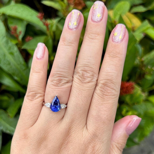 Sapphire Blue Pear <b>Cut</b> Moissanite Ring Side White Pear <b>Cut</b> <b>Stones</b> White Gold Engagement Ring 10K Solid Gold Ring Gift <b>For</b> Women - Product Image 2