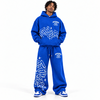Setelan Training Pria Model Oversize Baggy 100% Katun Ramah Lingkungan dari Produsen Khusus, Hoodie dan Celana Sweatpants Double Waist Model Flare