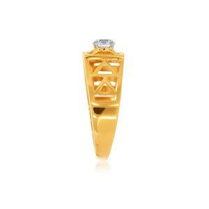 Directional Gleam <b>Men</b> Solitaire <b>Ring</b> 18K Solid Yellow Gold <b>Men's</b> Round Diamond <b>Ring</b> with Geometric Open Cut Band Luxury Wedding - Product Image 4