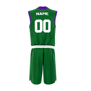 Custom Sublimated Basketball Jersey Set Green Purple V-Neck Sleeveless Moisture Wicking <b>Athletic</b> Wear for Men Adults - Product Image 2