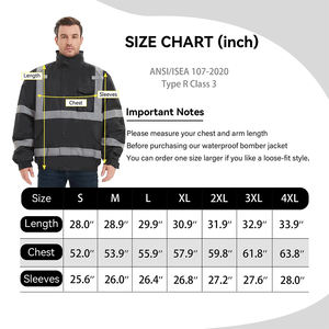 Chaqueta de Invierno para Trabajo en Clima Frío, Manga Larga, Color Negro, Dos Tiras Reflectantes de Seguridad, Resistente al Viento - Product Image 6