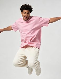 Camiseta de Manga Corta Rosa para Hombre, Corte Holgado, Informal, de Algodón, Cuello Redondo, Color Sólido, Diseño Liso, Deportiva, de Secado Rápido - Product Image 6