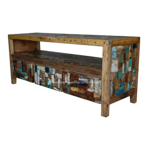 Sustainable Reclaimed Boat Wood TV <b>Cabinet</b> 3 Drawer Small Patchwork Style Solid Wood <b>Rustic</b> Recycled Timber For Stand TV - Product Image 6