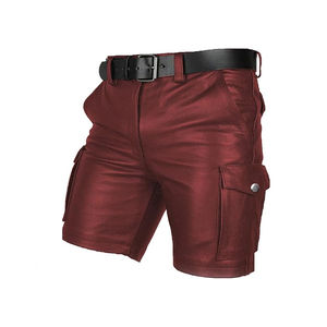 <b>Men's</b> Casual Stylish Leather <b>Shorts</b> Elastic Waist Nonwoven Breathable Quick Dry Worsted Fabric <b>Knee</b> <b>Length</b> Outdoor OEM Service - Product Image 4