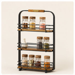 Étagère à épices en métal à trois niveaux, style industriel, support de comptoir durable pour rangement de cuisine - Product Image 2