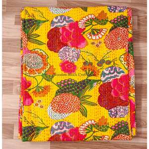 Couvre-lits Kantha vintage modernes et tendance, patchwork ethnique traditionnel, 100% coton, écologiques, faits à la main, imprimés, pour usage domestique - Product Image 5