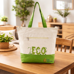 Eco Friendly Cotton Canvas Tote Bag with Zipper Closure | Front Pocket Shoulder Bag Reusable Shopping Travel Beach Tote Bag - Product Image 3