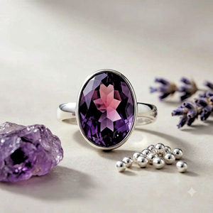 925 Sterling <b>Silver</b> Oval Amethyst Bezel Set Eternity <b>Band</b> <b>Ring</b> for Women Anniversary Party Wedding Gift Jewelry - Product Image 6